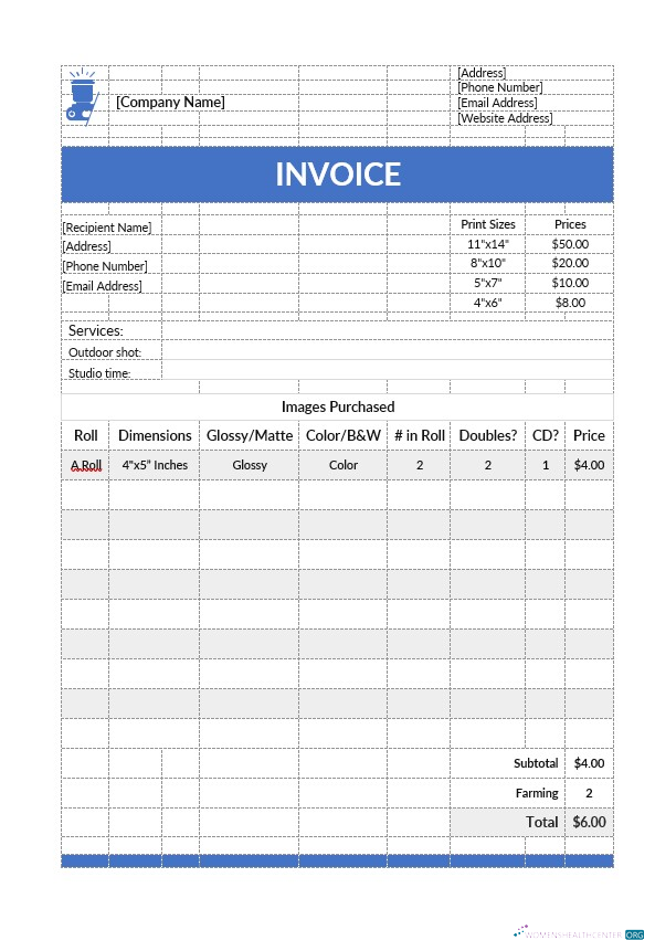 Download Simple Photography Invoice Template Photoshop template